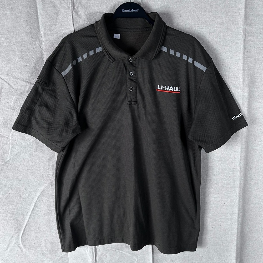U-Haul Polo Shirt Mens Grey Reflective Work Uniform Size Large